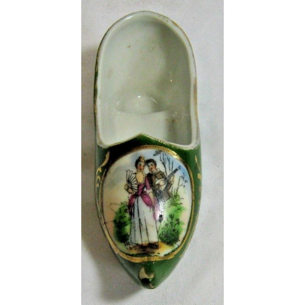 Vintage Antique Porcelain/China Green Shoe Gold Trim